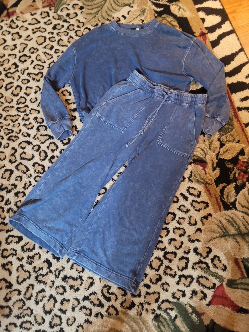 UNIONBAY Stonewashed Blue Wide-Leg Sweatpants Set. Pant Sz Xs